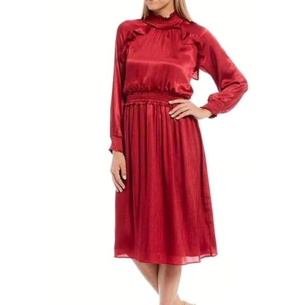 NWT Adelyn Rae Smocked Red Satin Midi Dress Holiday Party Christmas Size‎ XL